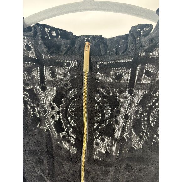 Calvin Klein Black Velvet Lace Dress Womens Size 10 Cocktail Party Whimsigoth - Picture 6 of 10